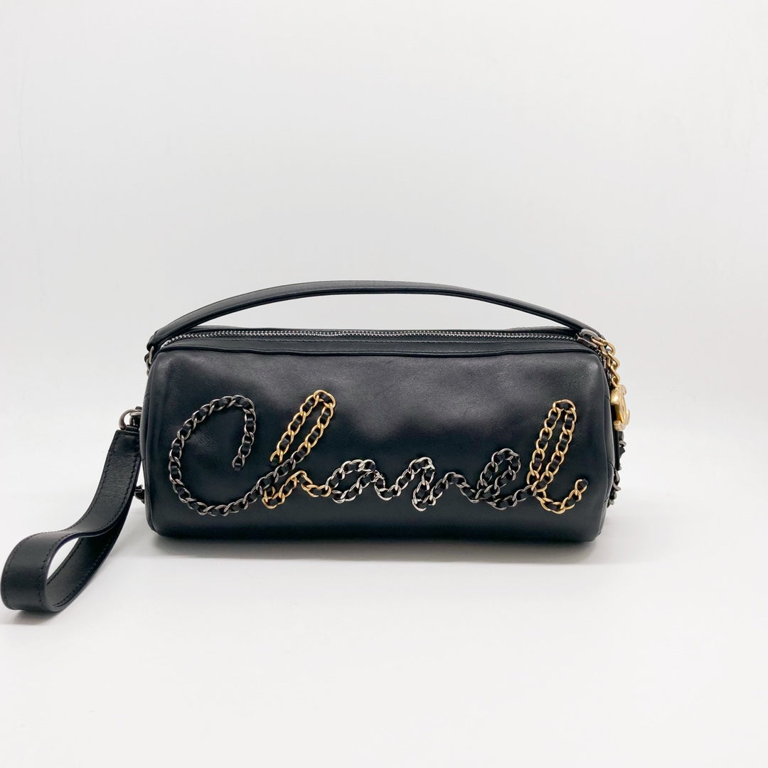 Chanel Black Calfskin Chain 20s Signature Hobo Bag w/ Box & Dust Bag