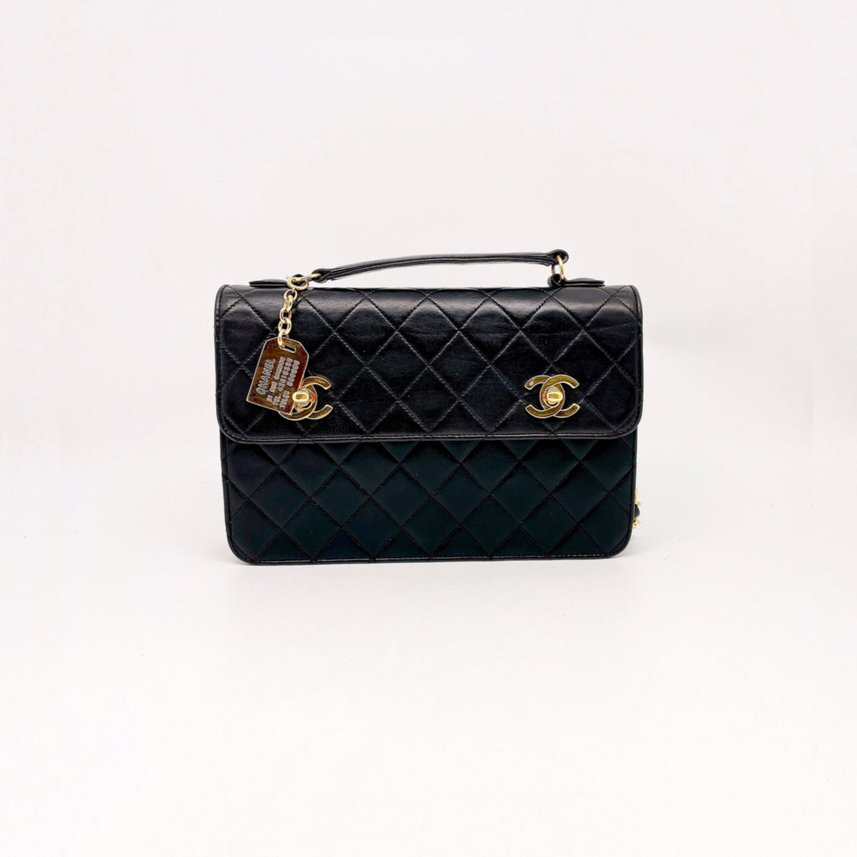 Chanel Vintage Unique Black and Cream Plexi Logo Turnlock Flap Bag