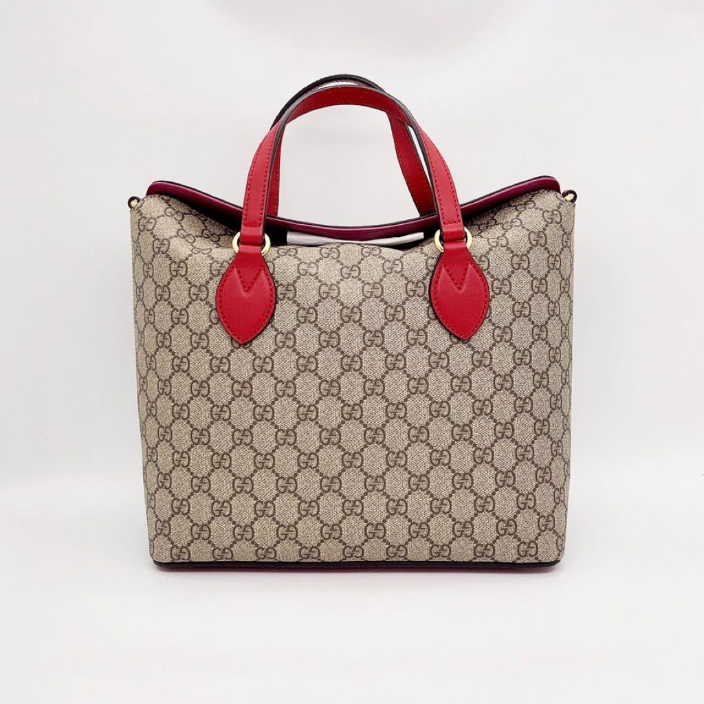 Gucci Handbag GG Supreme Monogram Canvas Linea A Red Pink Leather