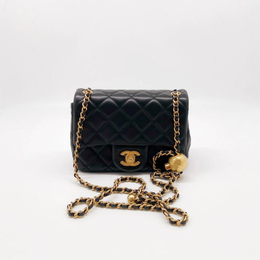 Preloved Chanel Black n Gold Pearl Crush Mini Square
