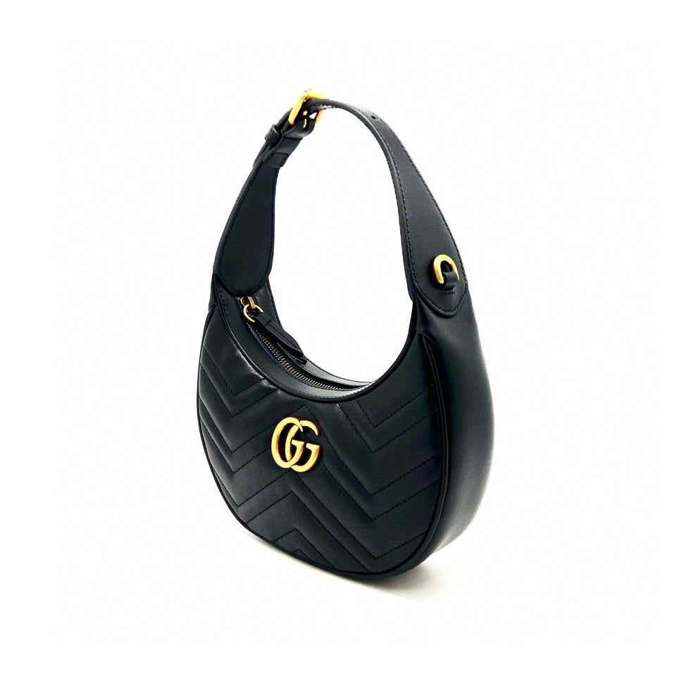 Preloved Gucci Black n Gold GG Marmont Half-Moon-Shaped Bag Mini