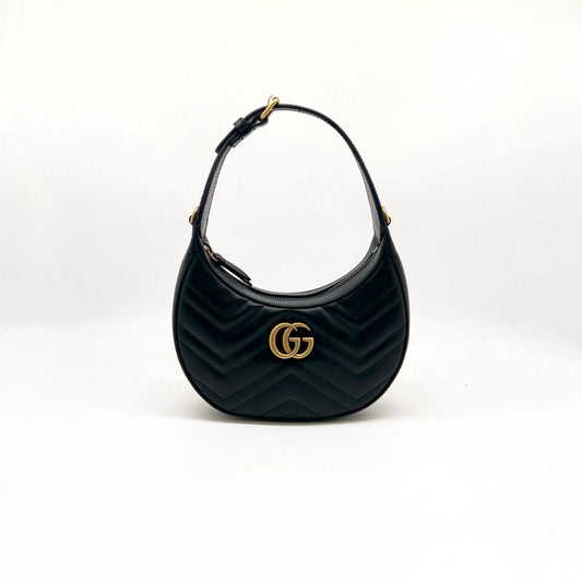 Preloved Gucci Black n Gold GG Marmont Half-Moon-Shaped Bag Mini