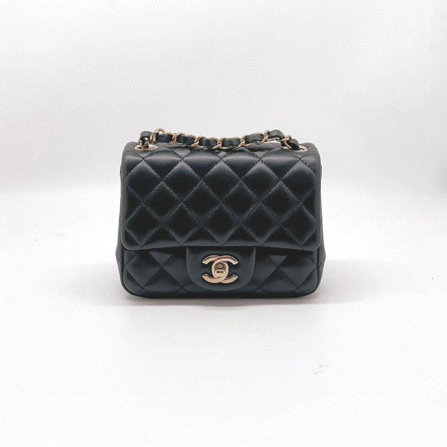 Preloved Chanel Black n Gold Classic Flap Mini Square