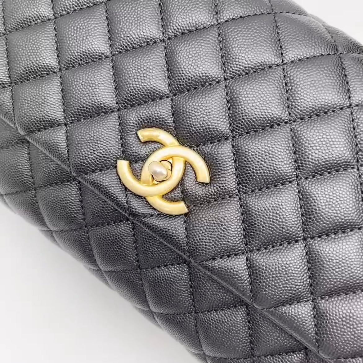 Preloved Chanel Black n Gold Coco Handle Medium