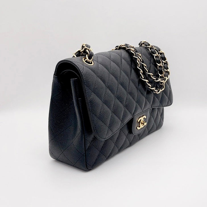 Preloved Chanel Black n Gold Classic Flap Jumbo