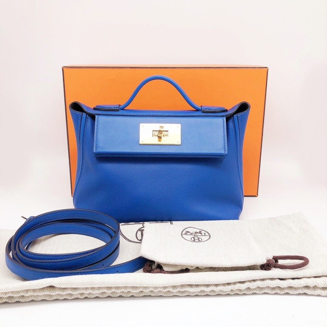 Hermes 24/24 Mini Blue Lin / CKJ7 Evercolor Shoulder Bags Phw