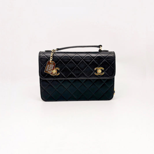 Preloved Chanel Vintage Black n Gold Double CC Turn Lock Bag