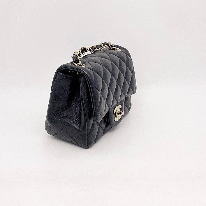 Preloved Chanel Black n Gold Classic Flap Mini Square