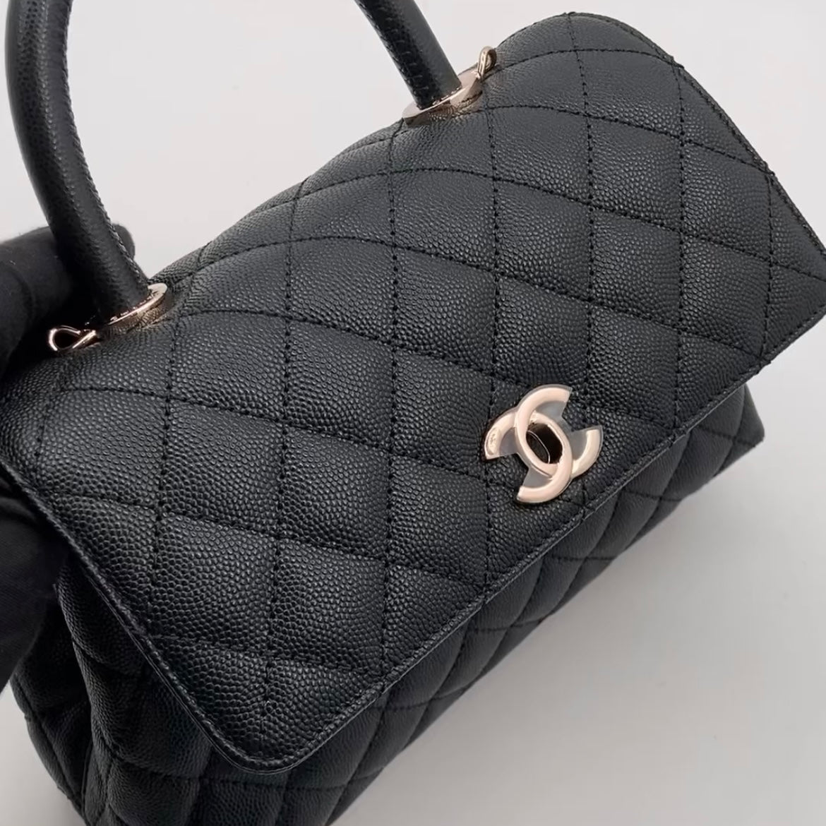 Chanel Black Caviar Small Coco Handle Bag Medium