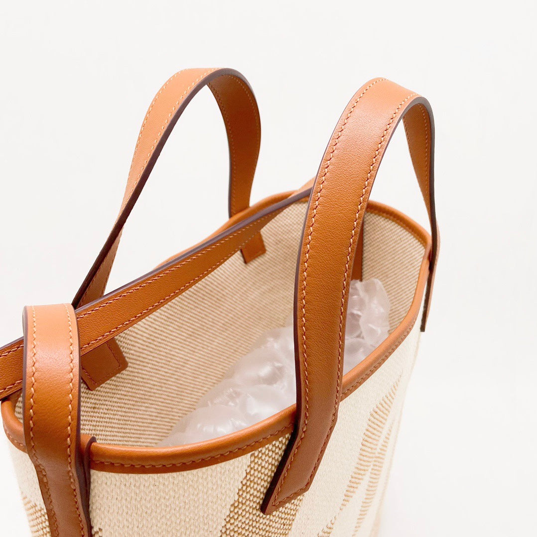Hermes Cabas H en Biais Tote Canvas with Leather 27 at 1stDibs