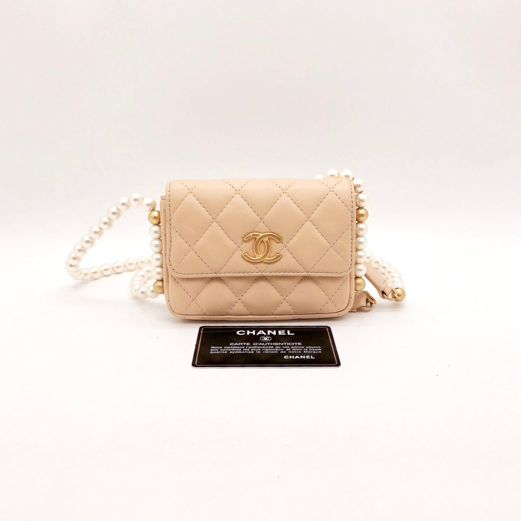 Chanel Phone Holder with Pearl Chain