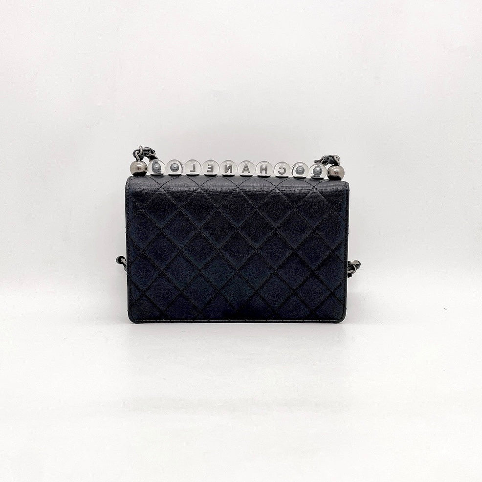 Preloved Chanel Logo Pearl Handle Flap Bag
