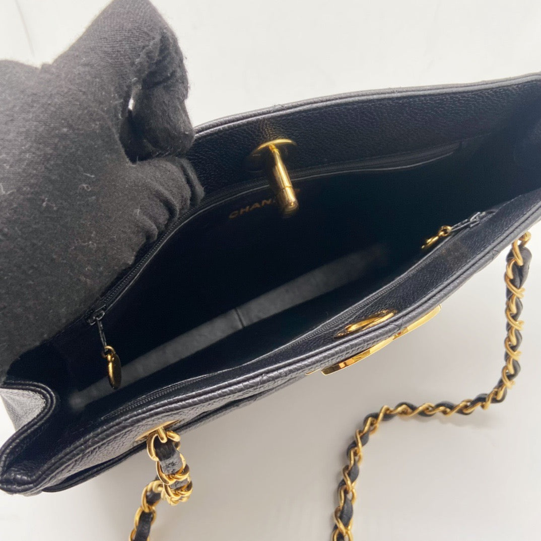 Preloved Chanel Vintage Black n Gold Shoulder Tote Bag