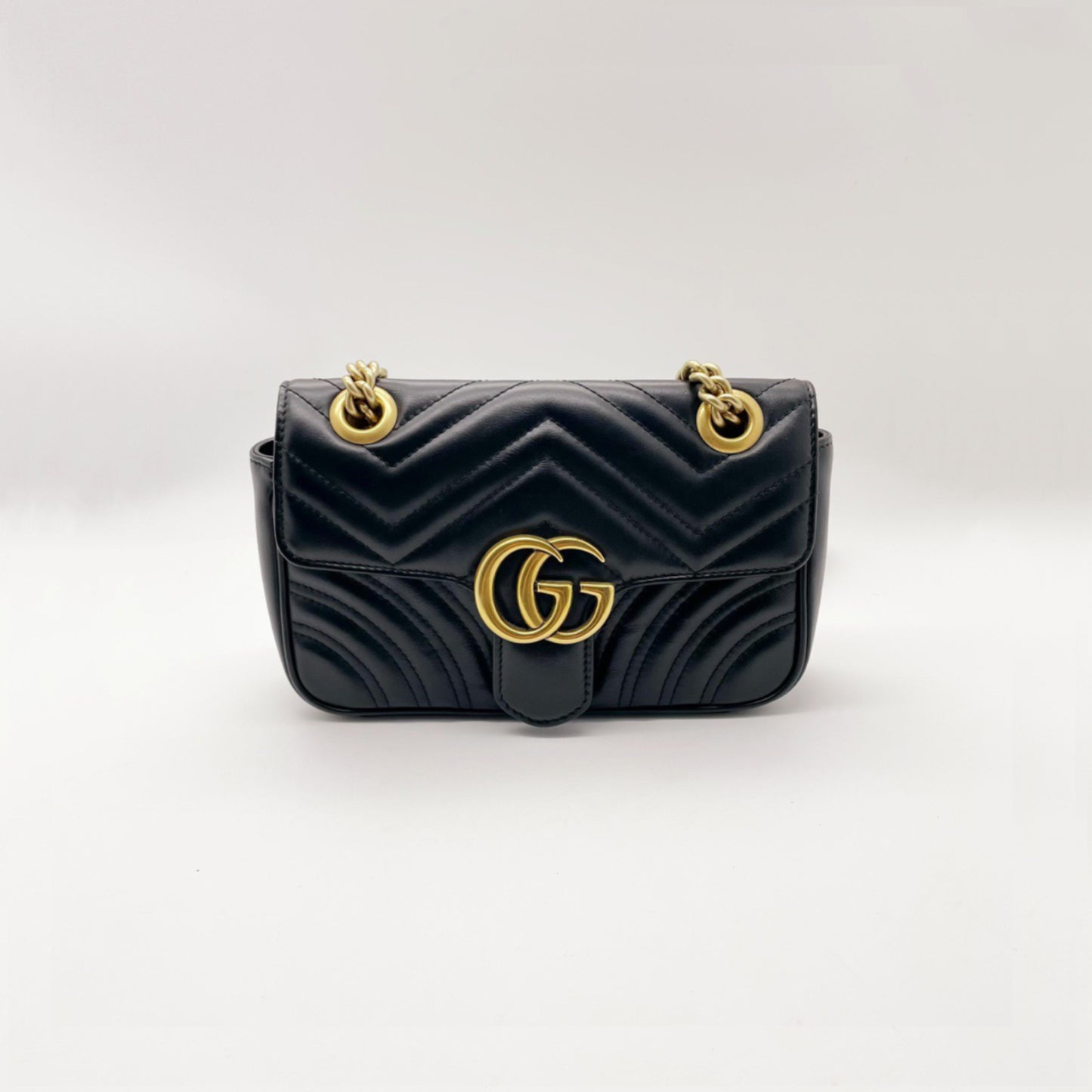 Preloved Gucci Black n Gold GG Marmont Shoulder Bag Mini