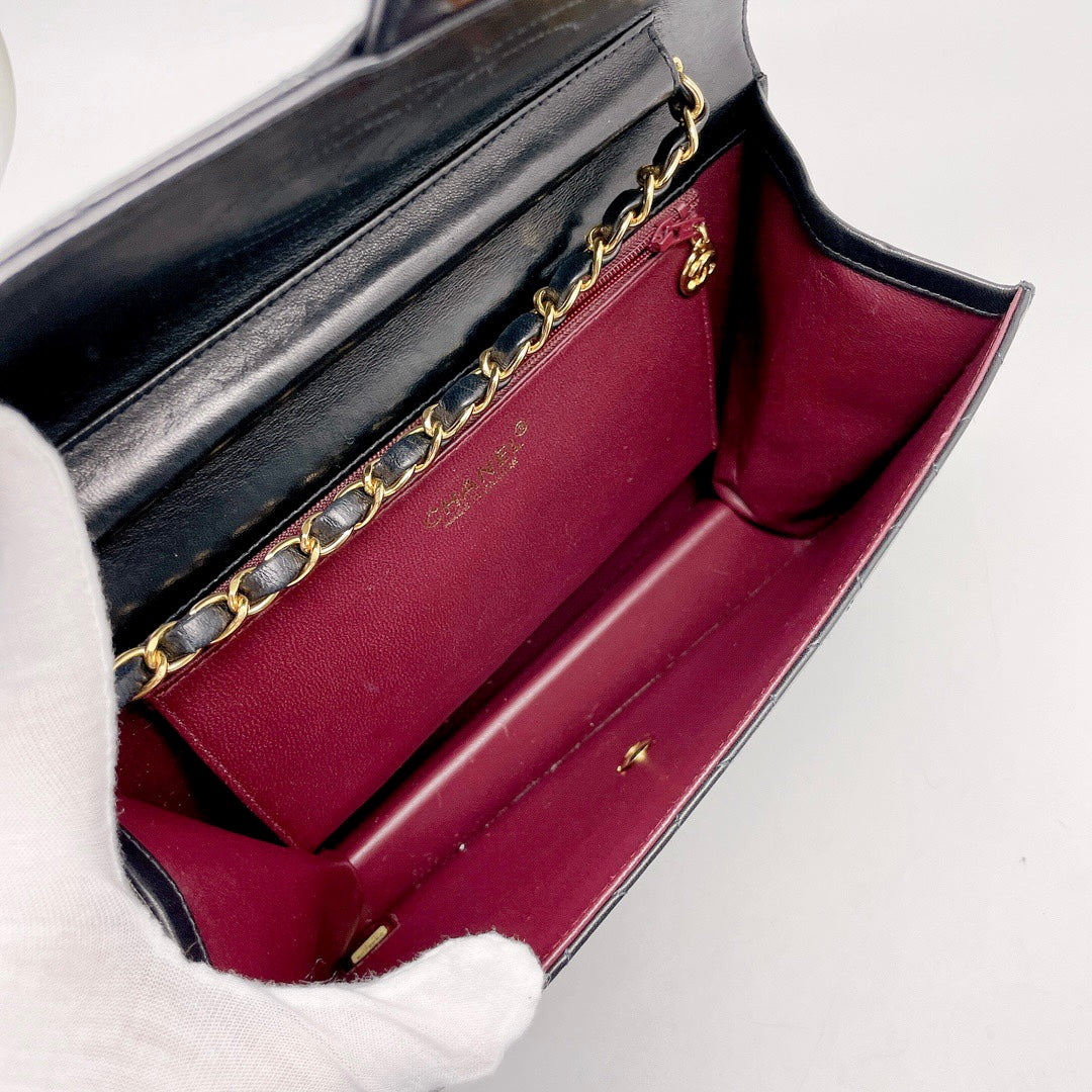 Preloved Chanel Vintage Black n Gold Push-Lock Flap Bag Medium