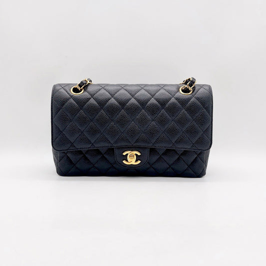 Preloved Chanel Black n Gold Classic Flap Medium