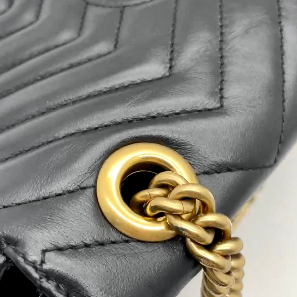 Preloved Gucci Black n Gold GG Marmont Shoulder Bag Small