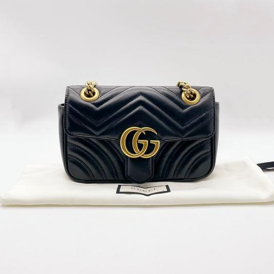 Preloved Gucci Black n Gold GG Marmont Shoulder Bag Mini