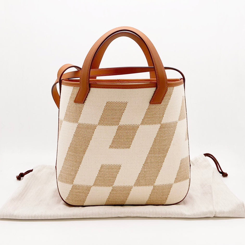 Hermes Cabas H en Biais Tote Canvas with Leather 27 - ShopStyle